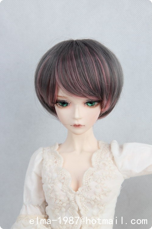 pink and grey short wig for bjd 1/3,1/4,1/6 doll - Click Image to Close